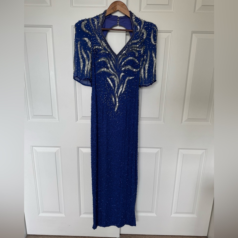 Jovani, Stunning Vintage Sequin 100% Silk Formal Long‎ Dress Size Large